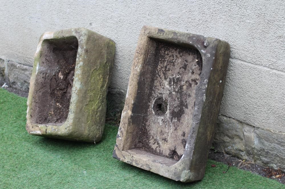 A SMALL SANDSTONE TROUGH of well cut oblong form, 23" x 15 1/2" x 9 1/2", together with a similar Image