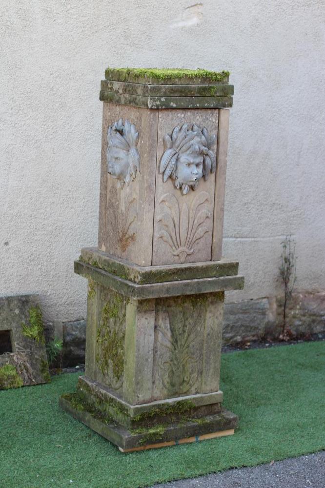 A CARVED SANDSTONE FOUNTAIN of square form with flat top Image