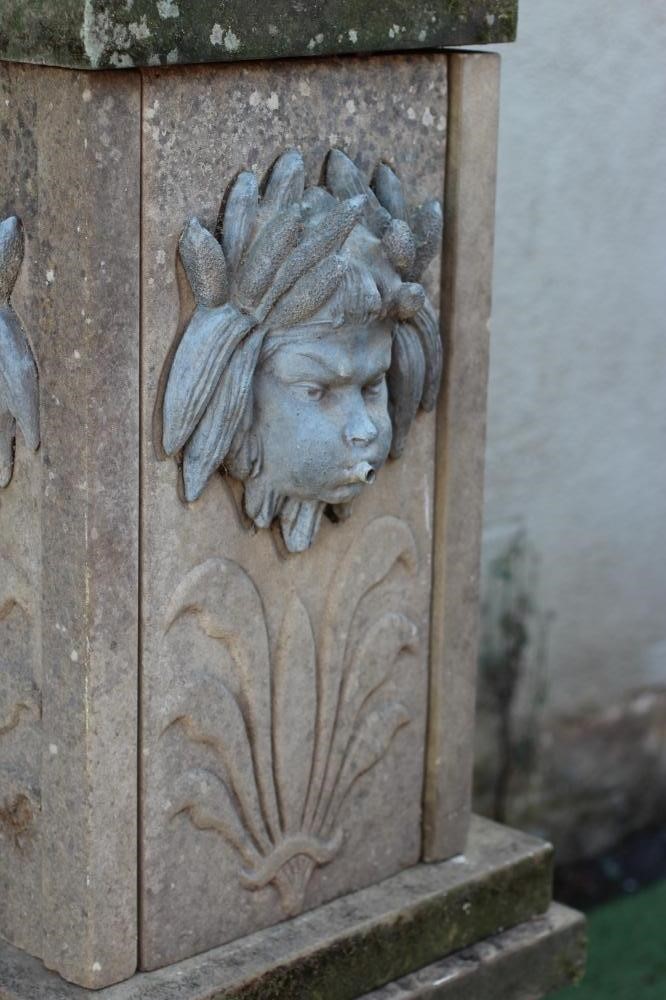 A CARVED SANDSTONE FOUNTAIN of square form with flat top Image