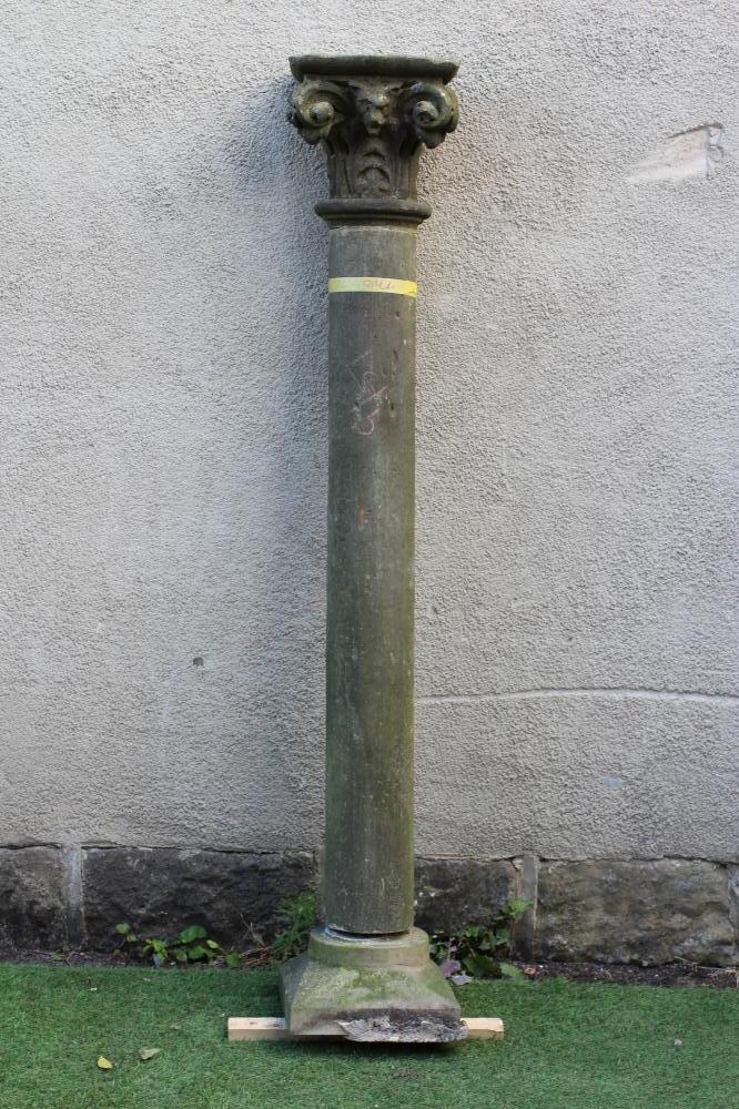 A SANDSTONE ENGAGED COLUMN with Corinthian type capital, plain shaft and flared square base, 12" x Image