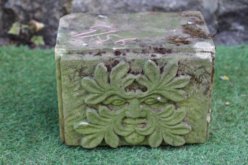 A CARVED SANDSTONE GREEN MAN PLAQUE, modern, of oblong form in the Arts and Crafts style, 11" x 7 Image