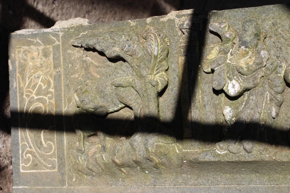AN INDO CHINESE CARVED GRANITE(?) TEMPLE FRIEZE PANEL Image