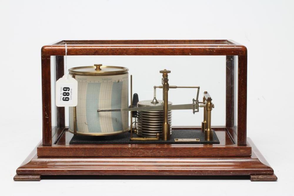 A NEGRETTI AND ZAMBRA BAROGRAPH, early 20th century, in glazed mahogany case with bracket feet, 15" Image