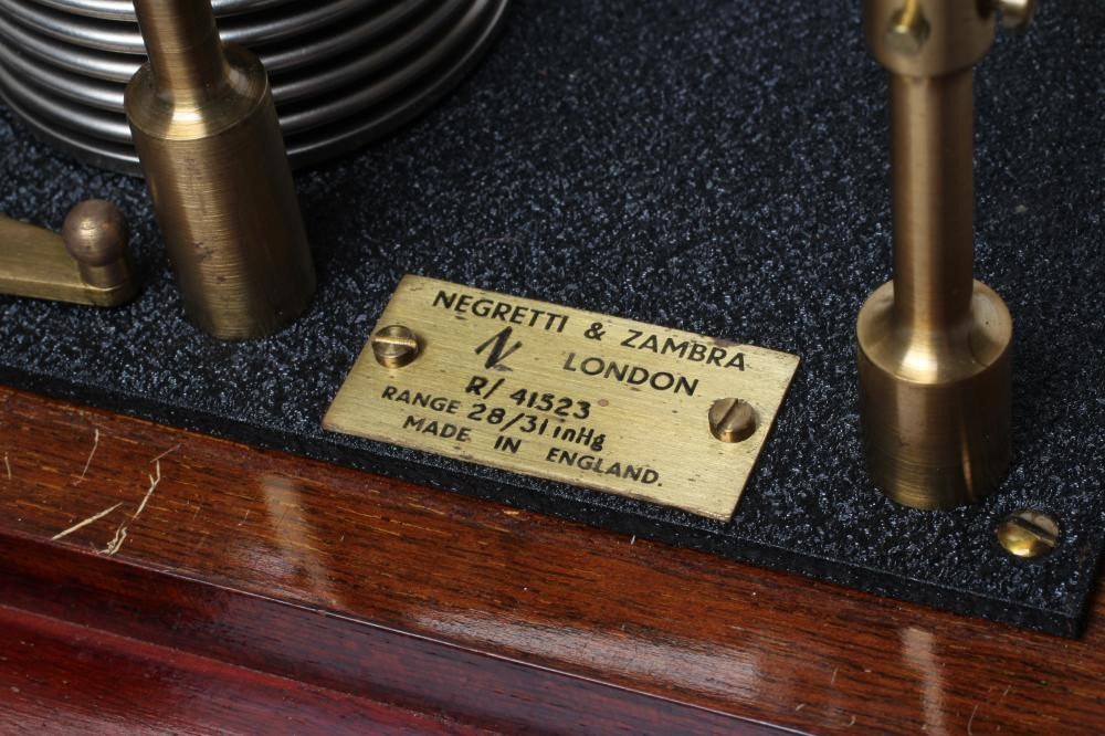 A NEGRETTI AND ZAMBRA BAROGRAPH, early 20th century, in glazed mahogany case with bracket feet, 15" Image