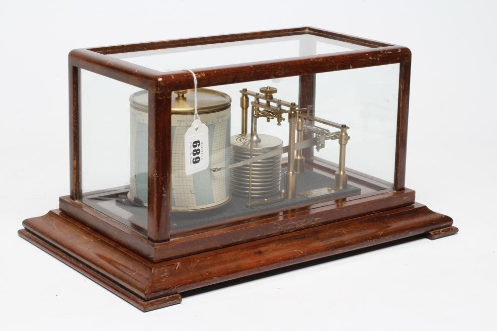 A NEGRETTI AND ZAMBRA BAROGRAPH, early 20th century, in glazed mahogany case with bracket feet, 15" Image