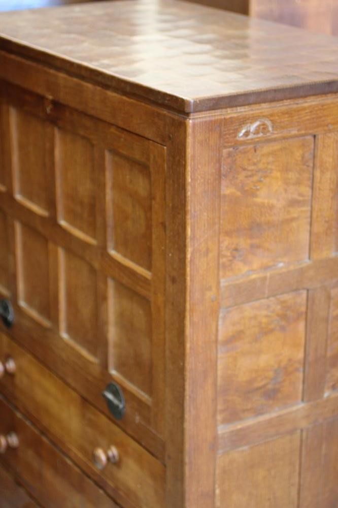 A ROBERT THOMPSON ADZED OAK STRAIGHT FRONT BUREAU Image