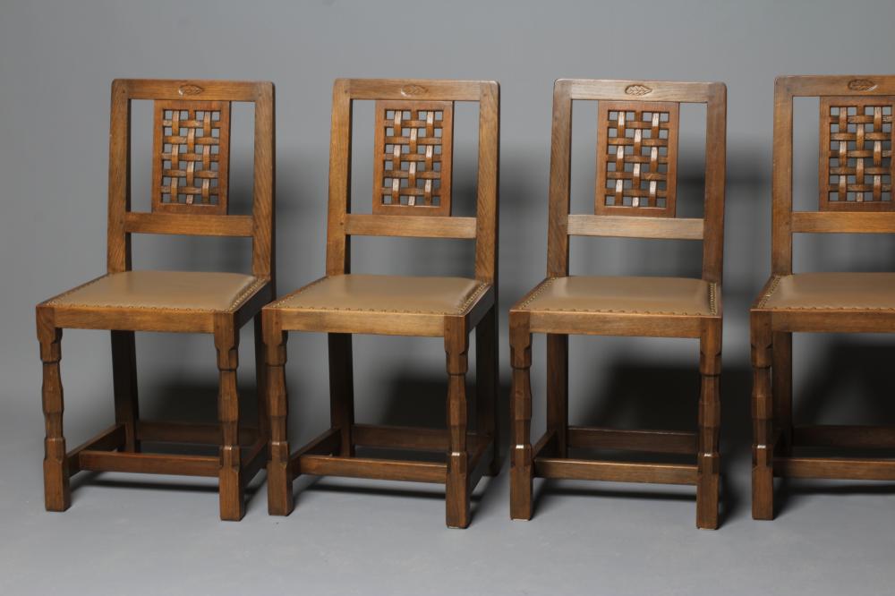 A DAVID LANGSTAFF SET OF SIX ADZED OAK DINING CHAIRS Image