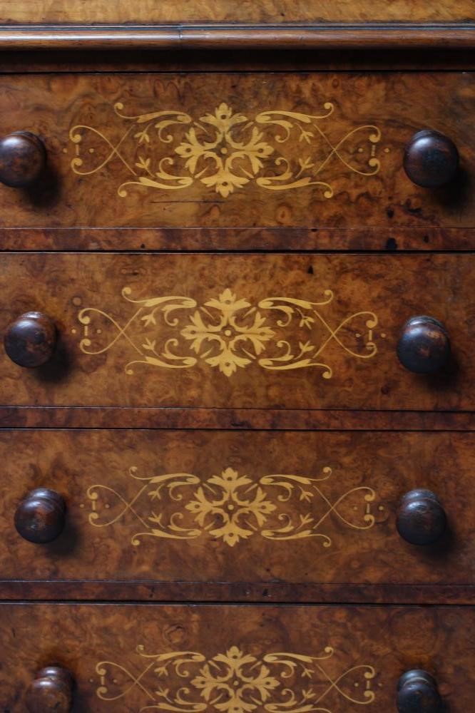 AN EARLY VICTORIAN BURR WALNUT AND MARQUETRY DAVENPORT Image