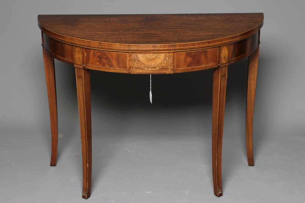 AN EDWARDIAN FOLDING TEA TABLE of demi lune form in the neo-classical style Image