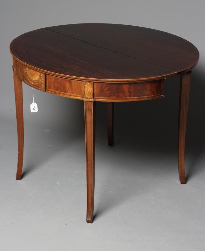 AN EDWARDIAN FOLDING TEA TABLE of demi lune form in the neo-classical style Image
