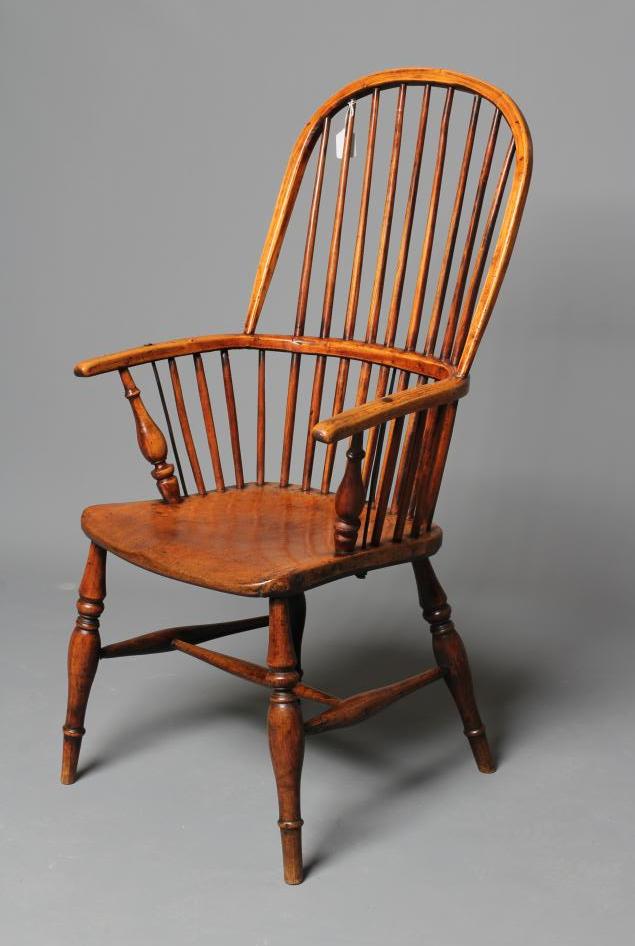 AN ASH AND ELM STICK BACK WINDSOR ARMCHAIR Image