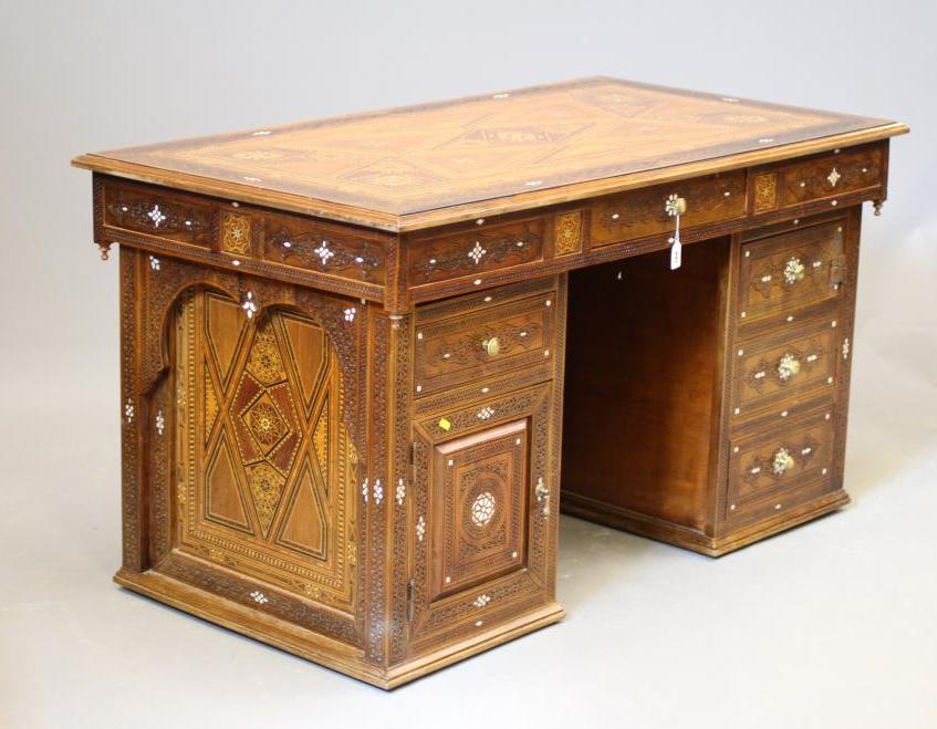 A SYRIAN PARQUETRY PEDESTAL DESK Image