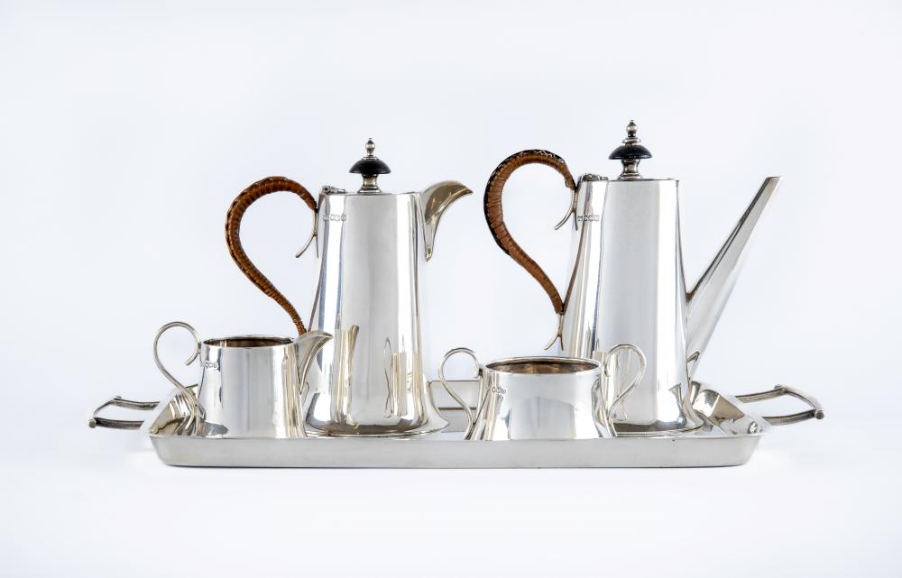 AN ART DECO SILVER FIVE PIECE CAFÉ-AU-LAIT SET Image
