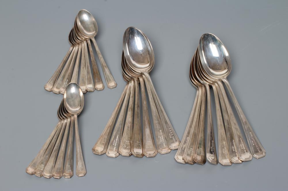 A COLLECTION OF FIFTEEN SILVER DESSERT SPOONS Image