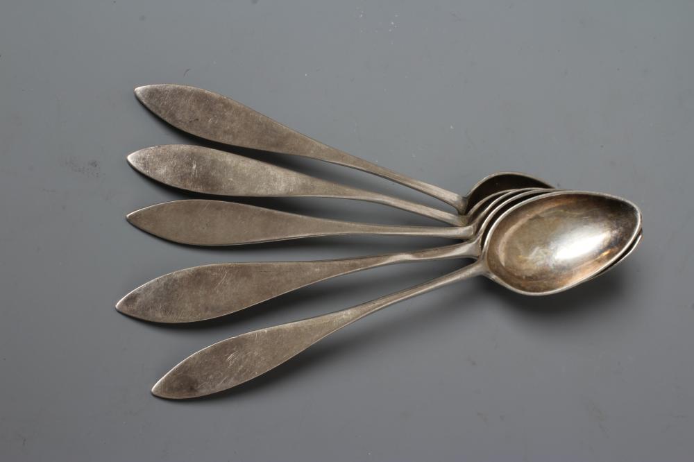 A SET OF FIVE GERMAN SILVER TEASPOONS, maker's mark (?) W.A, Heidelberg, late 18th century, in Image