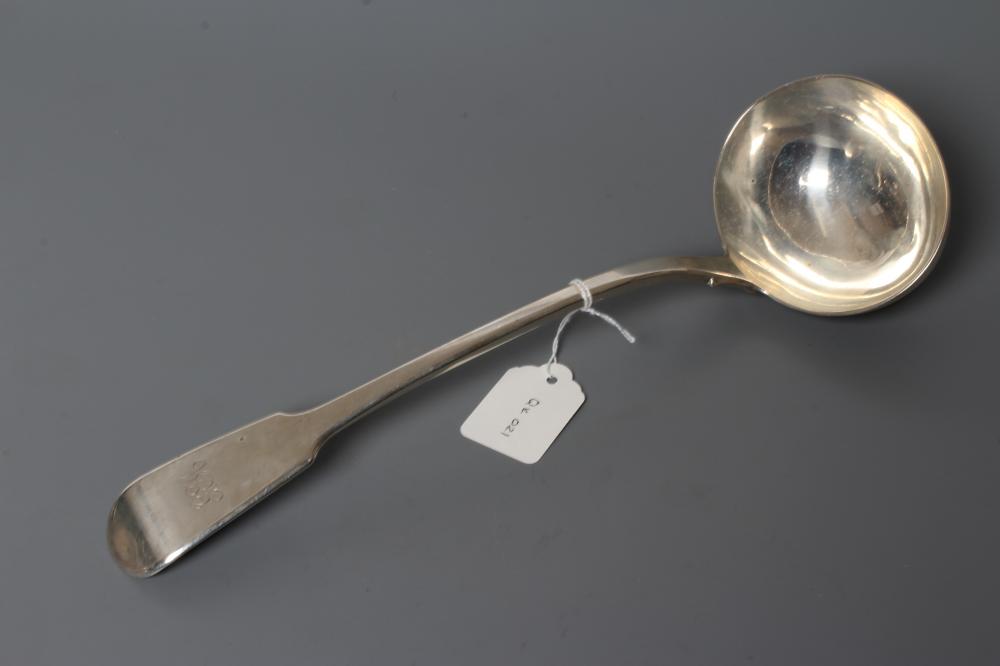 AN EARLY VICTORIAN SILVER FIDDLE PATTERN SOUP LADLE, by Hayne & Cater, London 1845, engraved 'GEM', Image