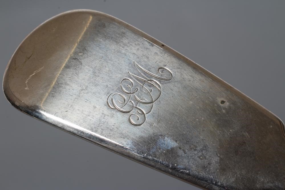 AN EARLY VICTORIAN SILVER FIDDLE PATTERN SOUP LADLE, by Hayne & Cater, London 1845, engraved 'GEM', Image