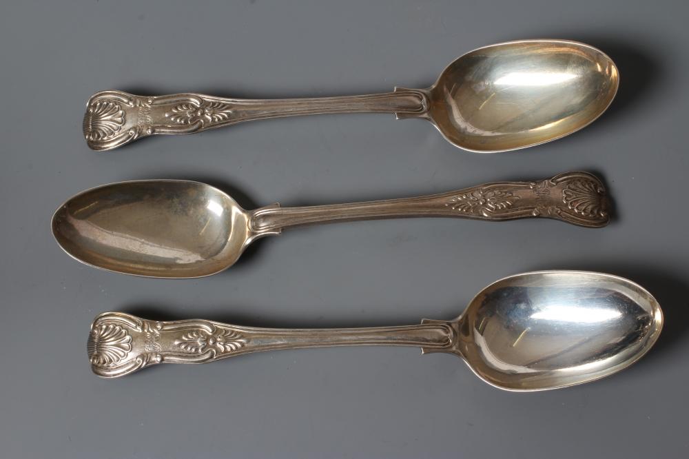 A SET OF THREE EARLY SILVER VICTORIAN KING'S PATTERN TABLE SPOONS Image