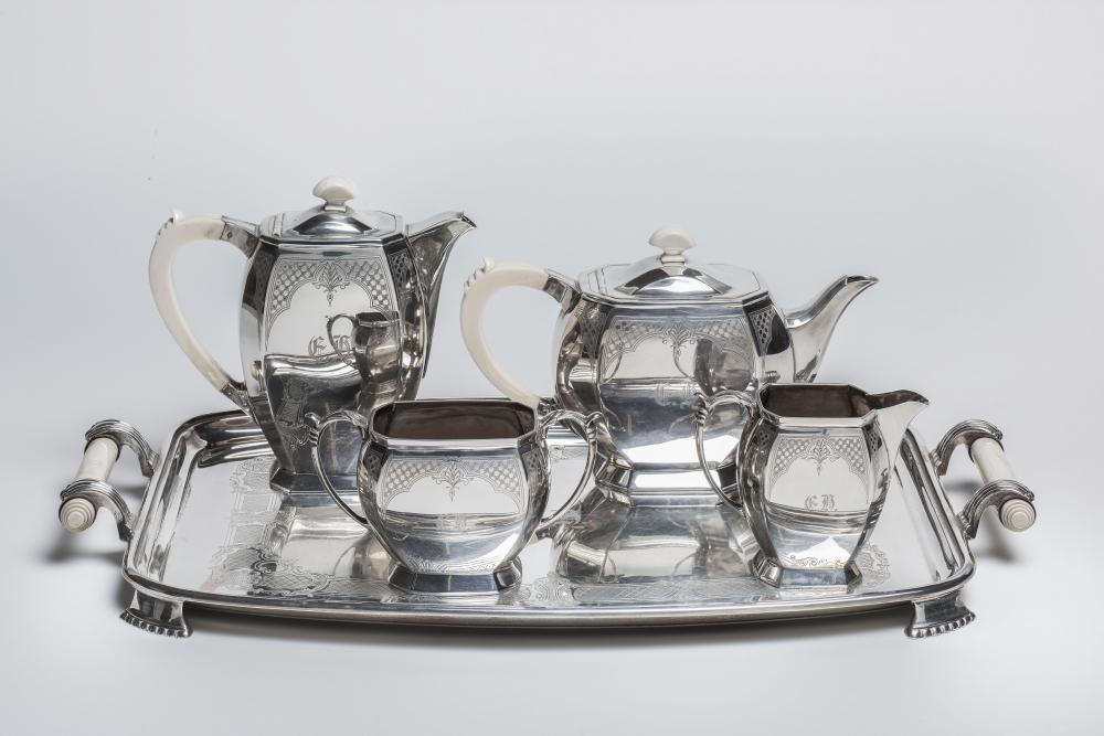A SILVER FIVE PIECE TEA AND COFFEE SERVICE Image