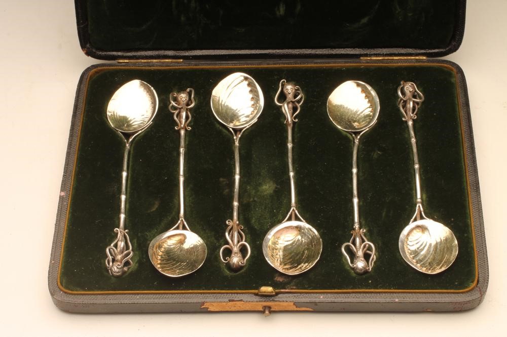 A SET OF SIX LIBERTY & CO. AESTHETIC SILVER TEASPOONS Image