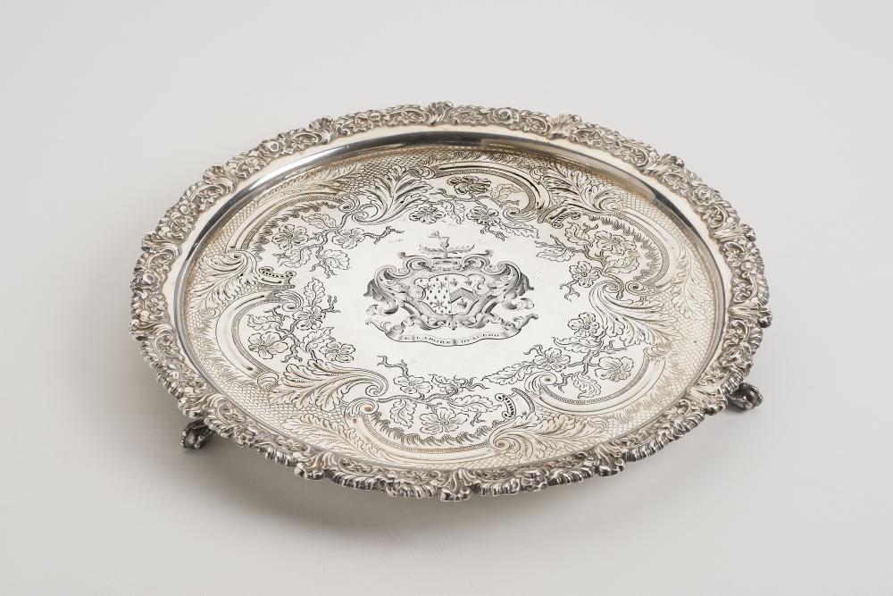 A LATE GEORGE III SILVER SALVER Image