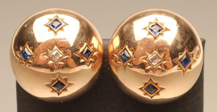 A PAIR OF GOLD FRENCH CLIP EAR STUDS Image