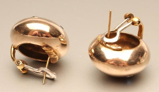A PAIR OF GOLD FRENCH CLIP EAR STUDS Image
