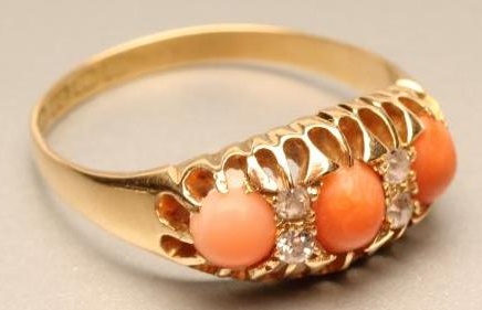 AN EDWARDIAN CORAL AND DIAMOND RING Image
