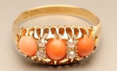 AN EDWARDIAN CORAL AND DIAMOND RING Image