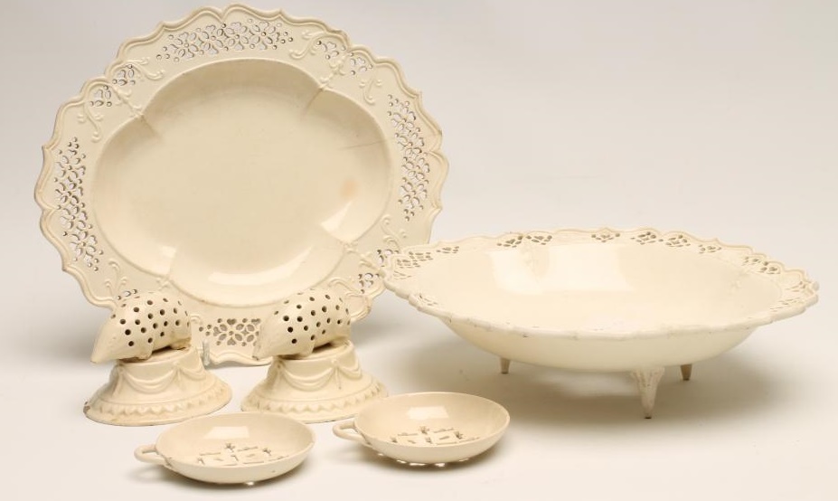 A PAIR OF CREAMWARE TOOTHPICK HOLDERS Image