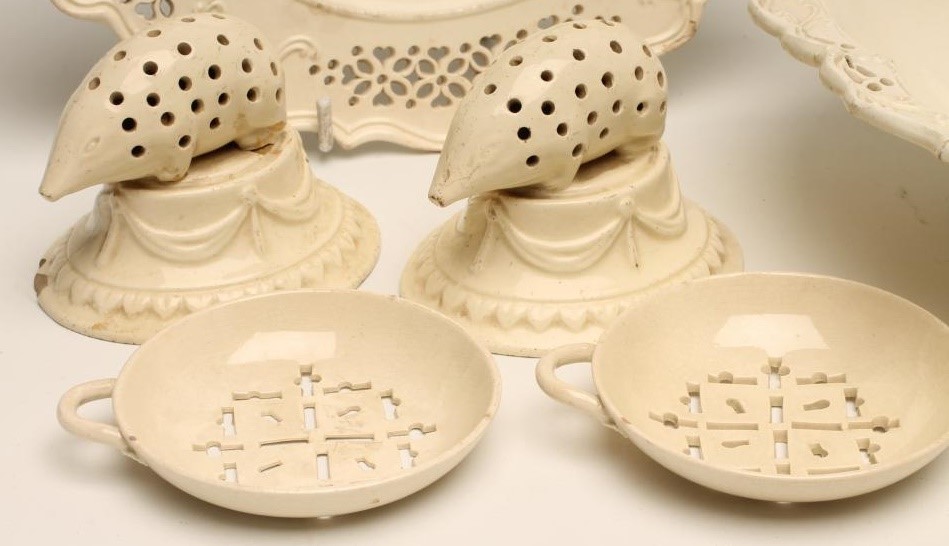 A PAIR OF CREAMWARE TOOTHPICK HOLDERS Image