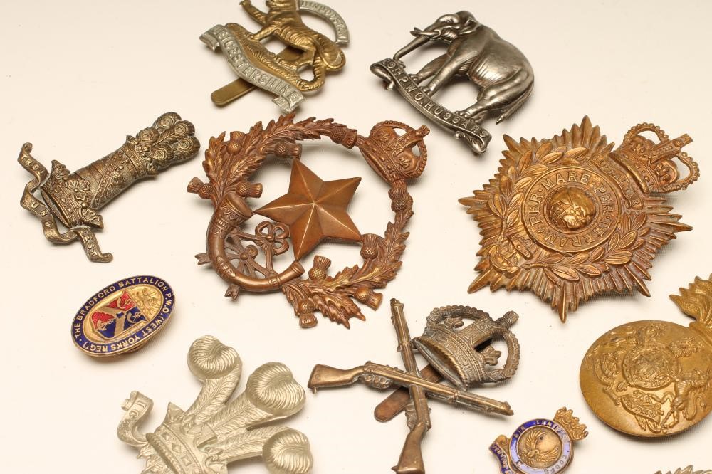FIFTEEN BRITISH MILITARY BADGES comprising twelve cap badges and three enamelled buttonhole badges Image