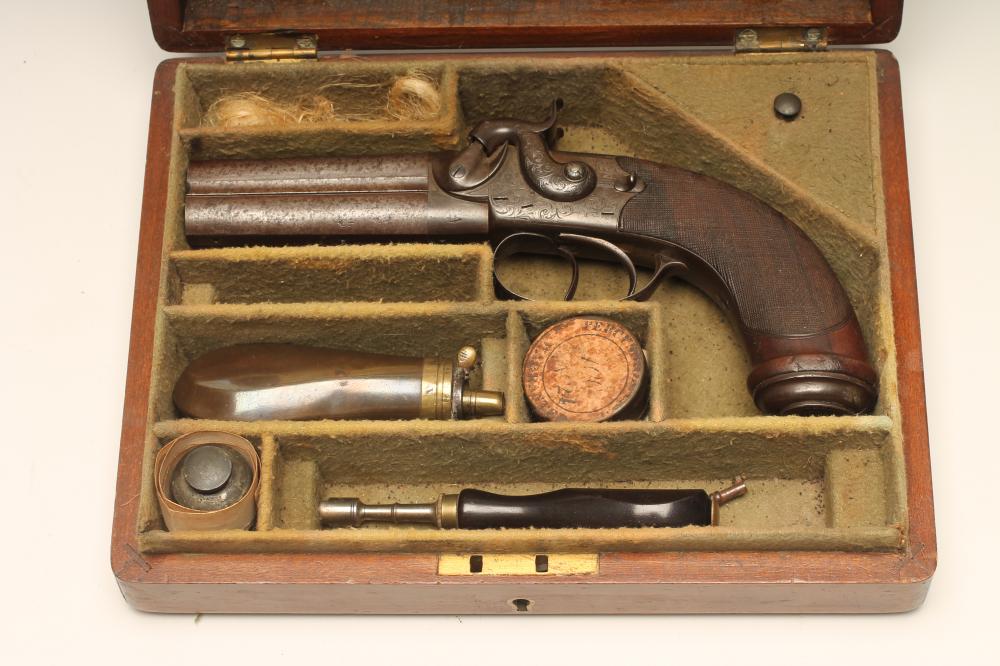 A DOUBLE BARRELLED OVER & UNDER PERCUSSION PISTOL by W. Jackson Image