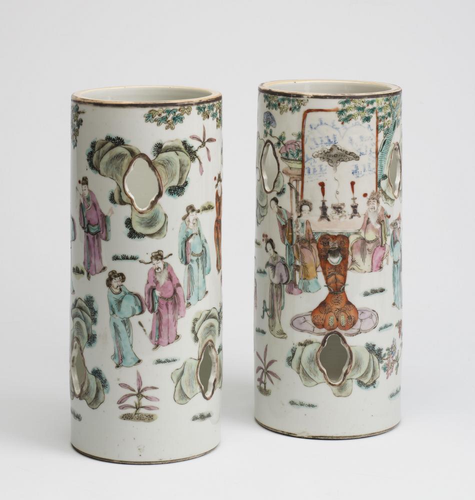 A PAIR OF CHINESE PORCELAIN WIG STANDS of hexagonal form Image