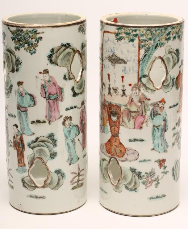 A PAIR OF CHINESE PORCELAIN WIG STANDS of hexagonal form Image