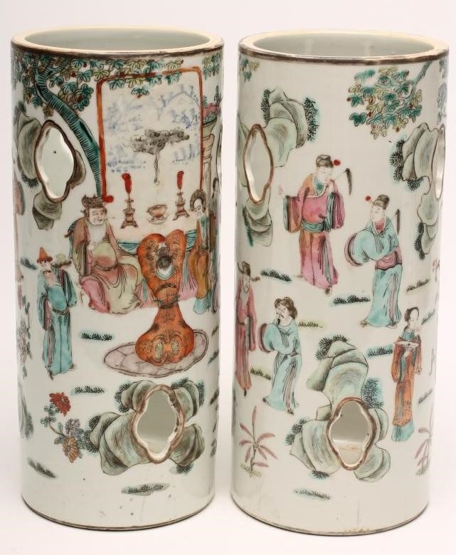 A PAIR OF CHINESE PORCELAIN WIG STANDS of hexagonal form Image