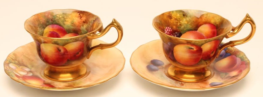 TWO ROYAL WORCESTER CHINA COFFEE CUPS AND SAUCERS Image