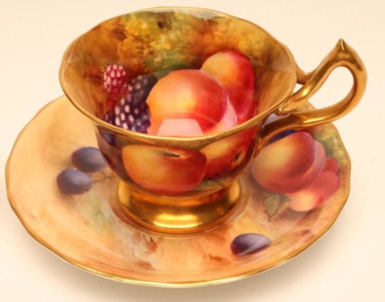 TWO ROYAL WORCESTER CHINA COFFEE CUPS AND SAUCERS Image