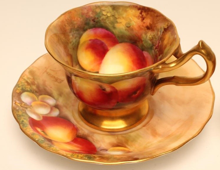 TWO ROYAL WORCESTER CHINA COFFEE CUPS AND SAUCERS Image