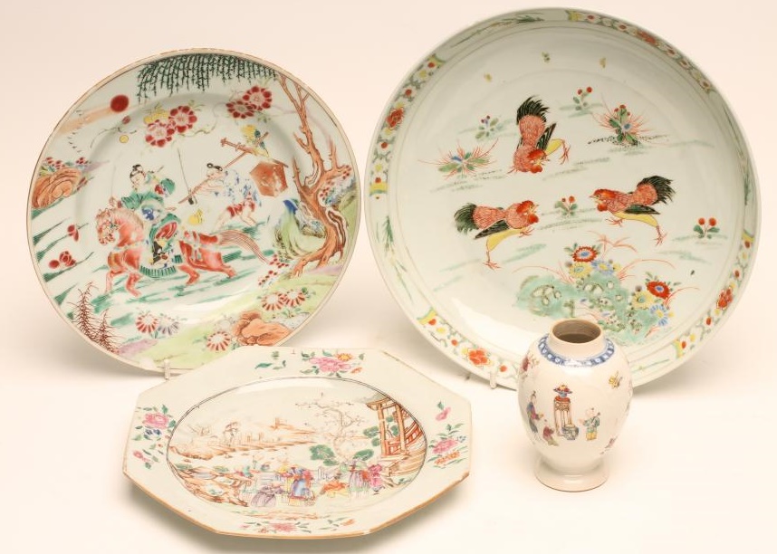 A COLLECTION OF CHINESE EXPORT PORCELAIN comprising an ovoid tea canister painted with the "Stand" Image