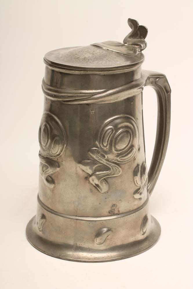 A TUDRIC PEWTER FLAGON of tapering cylindrical form Image