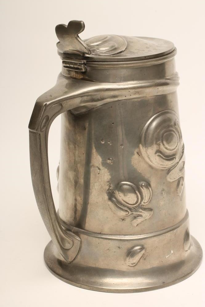 A TUDRIC PEWTER FLAGON of tapering cylindrical form Image