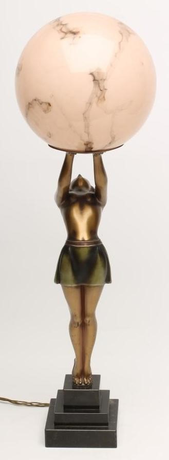 AN ART DECO BRONZED SPELTER FIGURAL LAMP BASE modelled as a young woman Image