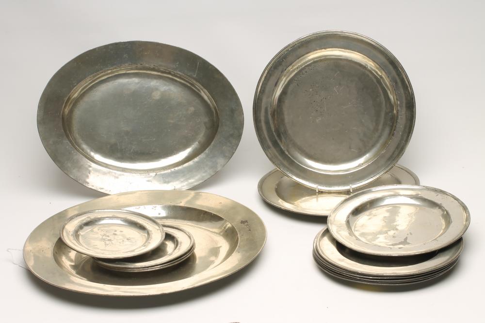 A GEORGIAN PEWTER CHARGER of plain rim form with ownership initials to rear Image