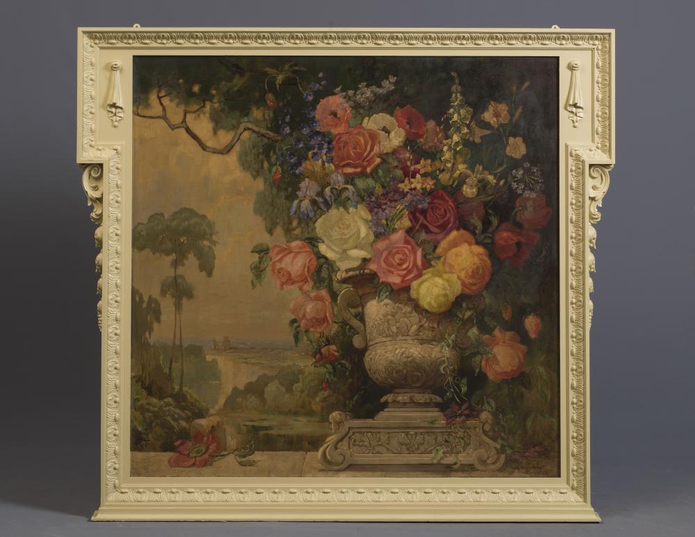 A GEORGIAN STYLE PAINTED PINE OVERMANTEL Image