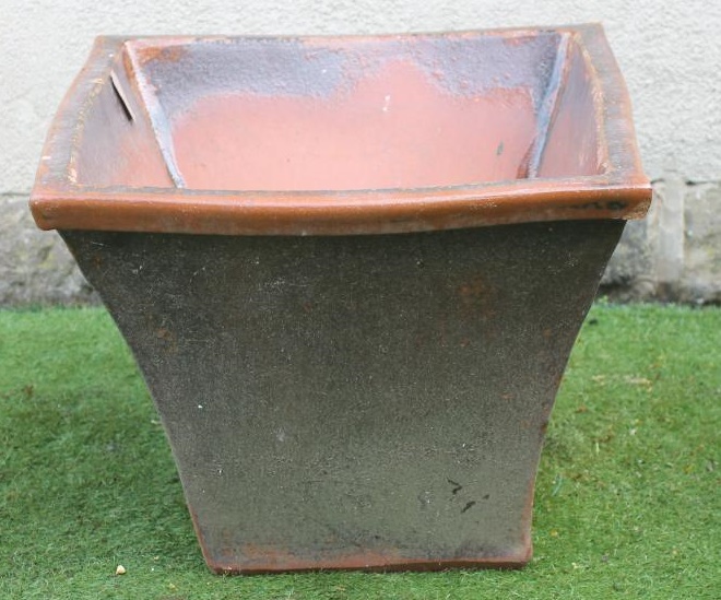 A LARGE SALT GLAZED JARDINIERE of square tapering form with boldly flared rim Image