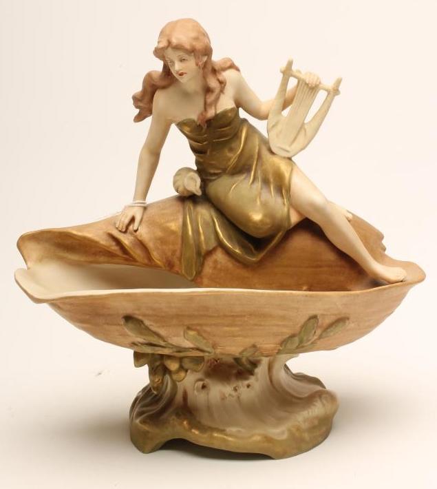 AN ART NOUVEAU ROYAL DUX BISQUE PORCELAIN FIGURAL CENTREPIECE Image
