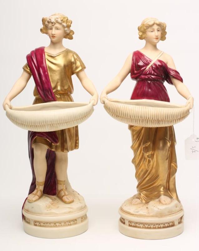 A PAIR OF ART NOUVEAU ROYAL DUX BISQUE PORCELAIN FIGURES Image