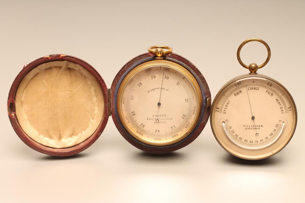 A VICTORIAN LARGE POCKET ANEROID BAROMETER Image