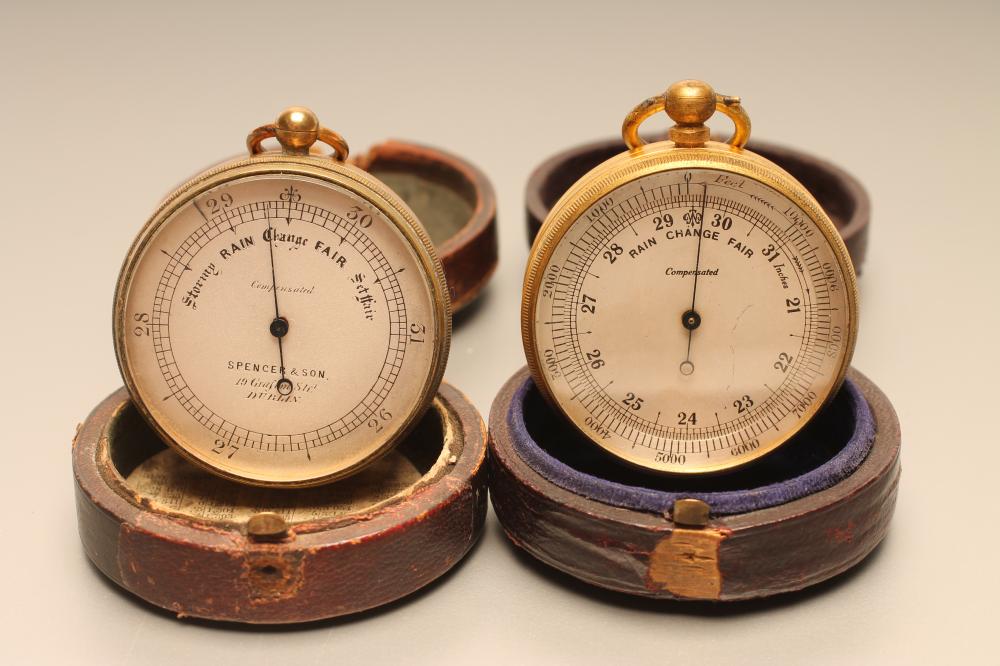 A VICTORIAN POCKET ANEROID BAROMETER Image